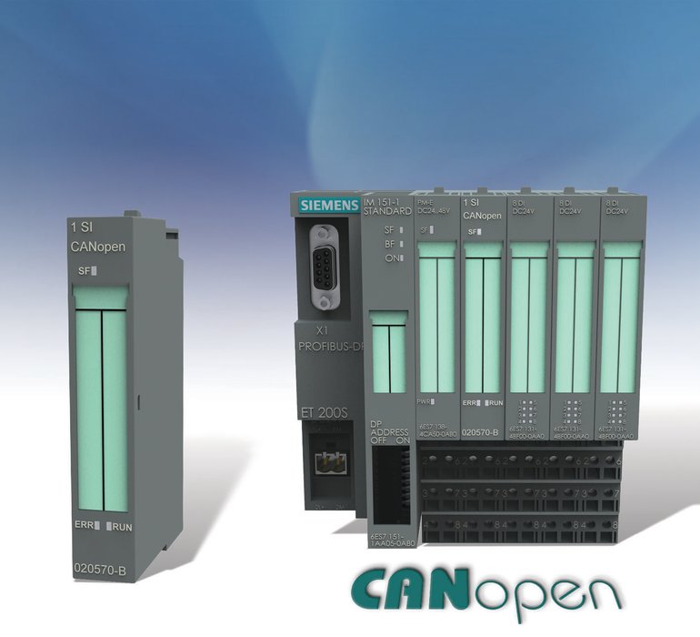 Модуль сети CANopen для системы ввода-вывода ET200S обеспечивает соединение устройств CANopen с системами автоматизации и управления компании Siemens